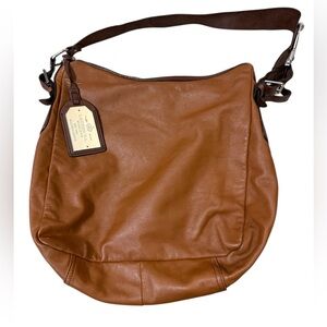 Lauren by Ralph Lauren Landrey Zip-Top Leather Hobo Sack Brown/Chocolate Trim